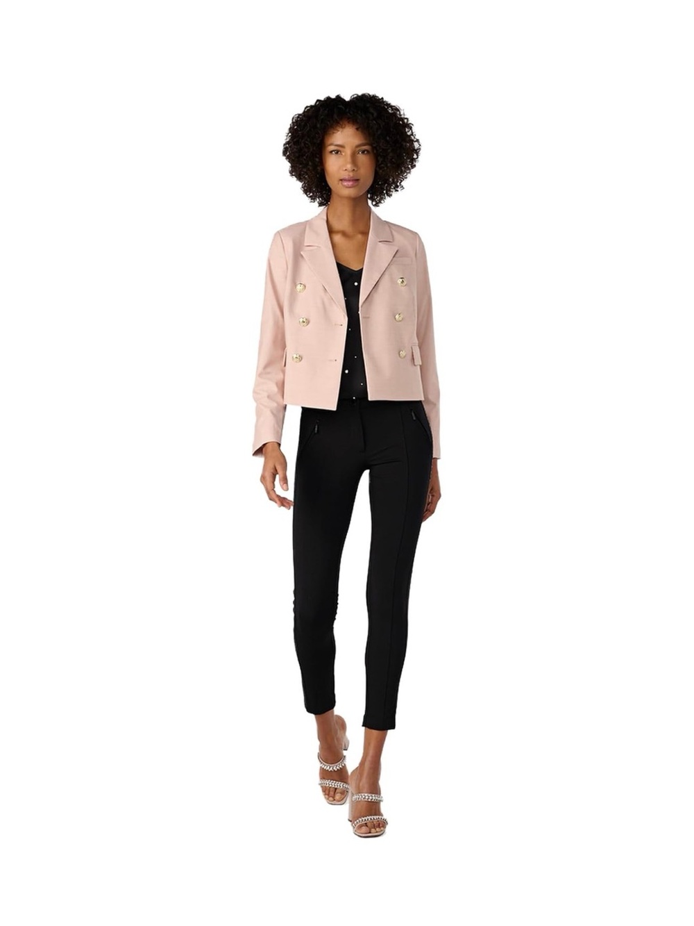 Karl Lagerfeld Dune Pink Double-Breasted Cropped Blazer, Size 4